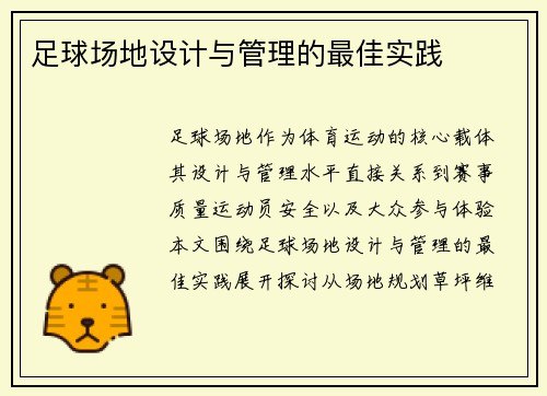 足球场地设计与管理的最佳实践