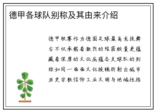 德甲各球队别称及其由来介绍